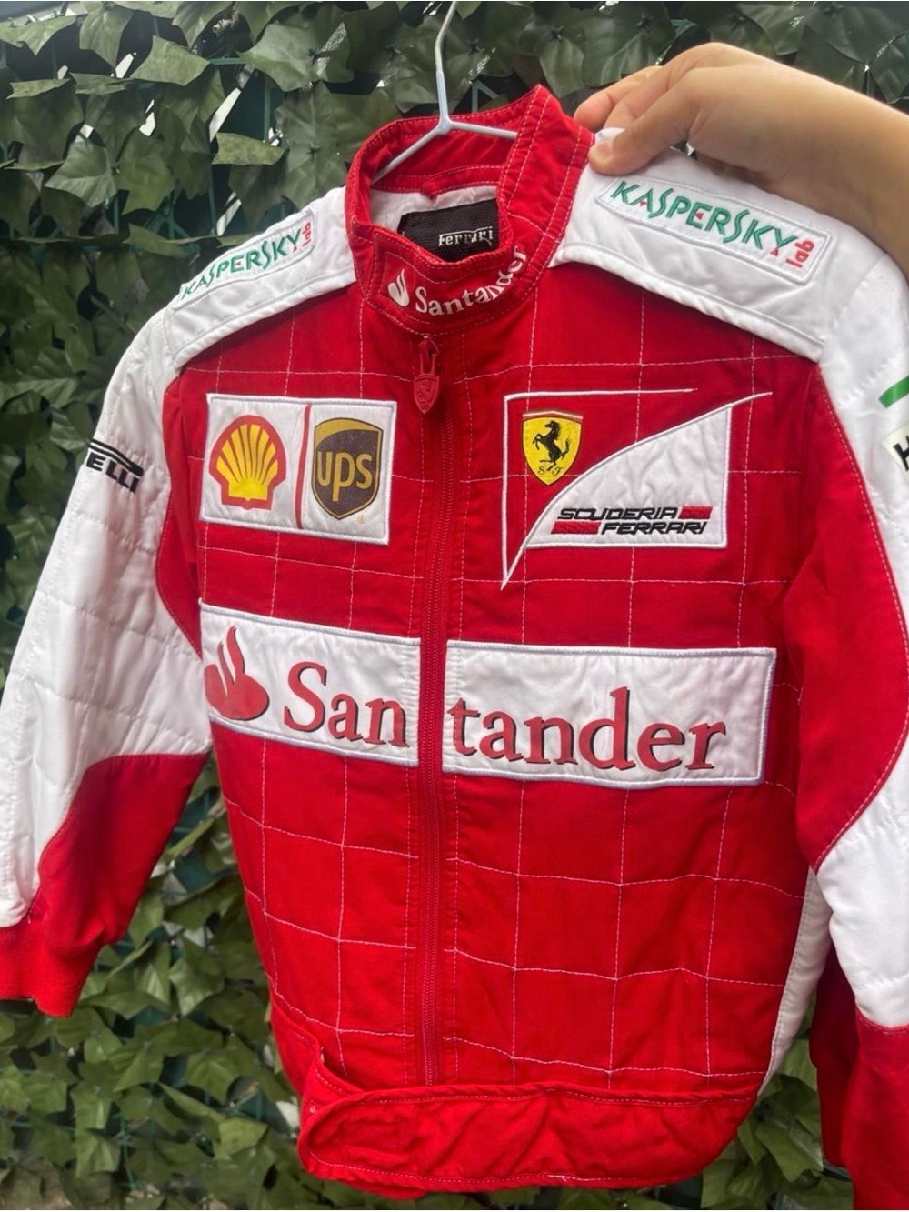 Ferrari Red and White Racing-Style Jacket with Sponsor Logos